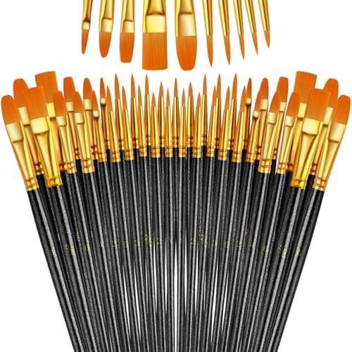 Paint Brushes Set, 5 Pack 50 Pcs Round-Pointed Tip Paintbrushes Nylon Hair Artist Acrylic Paint Brushes for Acrylic Oil Watercolor, Face Nail Art, Miniature Detailing & Rock Painting, Black
