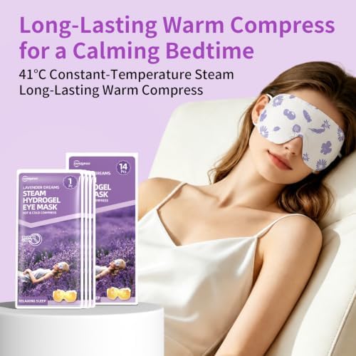 14 Pcs Steam Hydrogel Eye Mask, Disposable Heated Eye Mask, Self Heating Warm Compress for Eyes, Hydrating Steam Eye Masks for Dry Eyes, Relaxing for Sound Sleep, Home & Travel Gifts