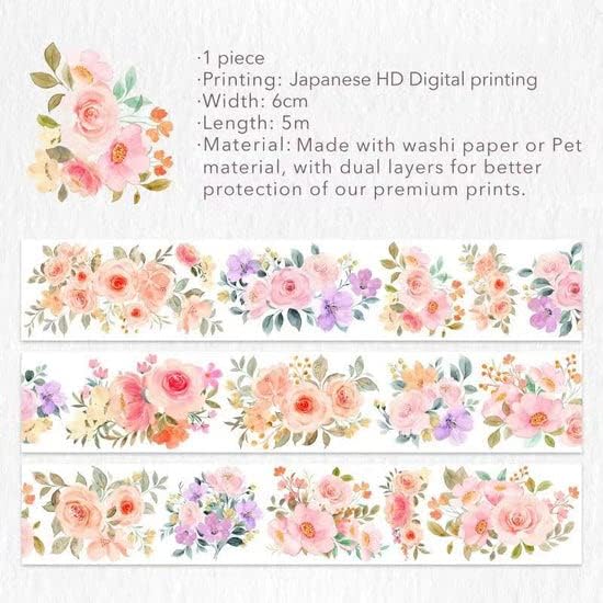 WT Flower Corridor Wide PET Tape, Floral Designs, Not Pre-Cut