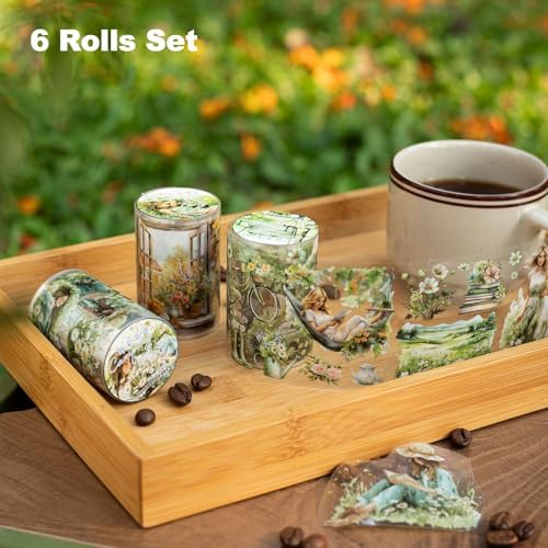 Camping PET Tapes Set, 6 Rolls of Nature Ephemera for Junk Journaling, Scrapbooking, Crafting, DIY Projects, Diaries, and Art Supplies