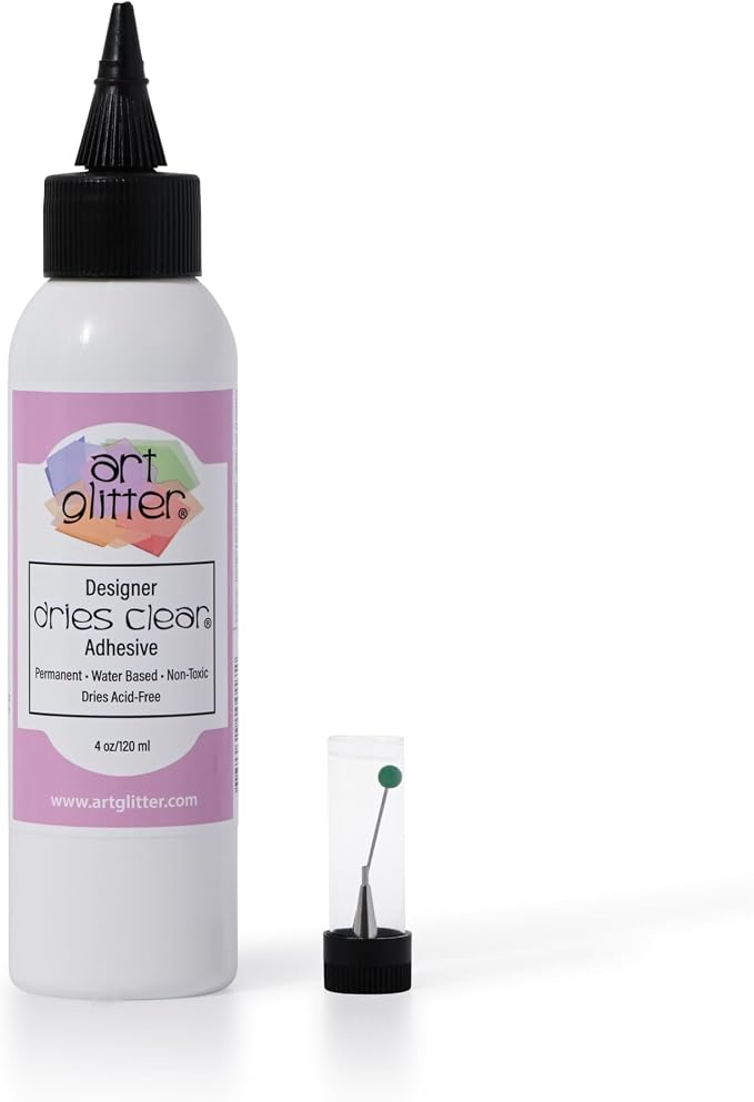 Art Institute Glitter Designer Dries Clear Glue, 4oz with Metal Tip & Pin | Ultra fine steel nozzle, Precision flow for intricate projects, Quick drying bond, Still allows time to adjust materials