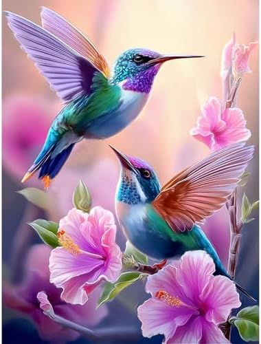 Hummingbirds Diamond Art Kits for Adults,12x16 in Full Round Drill Painting