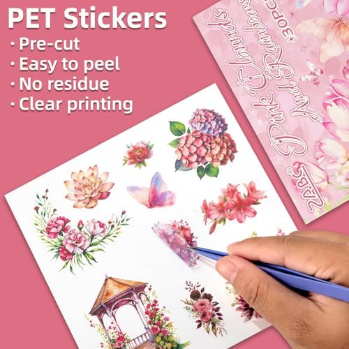 Rose Garden Series Sticker Scrapbooking Supplies for Junk Journal, 30 Sheets PET Stickers - Vintage Journaling Stickers, Ephemera Sticker Book Pre Cut(TZ-005-001)