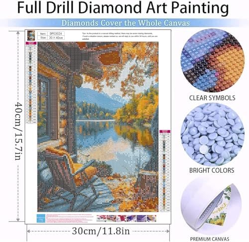 Wooden houses by the lake Diamond Art Kits for Adult Diamond Painting Kit