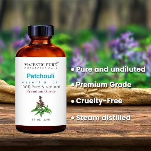 Majestic Pure Patchouli Essential Oil for Diffuser - 1 Fl Oz | 100% Pure and Natural Essentials Oils for Aromatherapy, Massage, Fragrance, Soap and Candle Making, Patchouli Oil