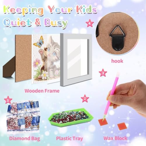 Cat Diamond Art Painting Kits for Kids with Frame Ages 4-8-12 (7x7 inch)