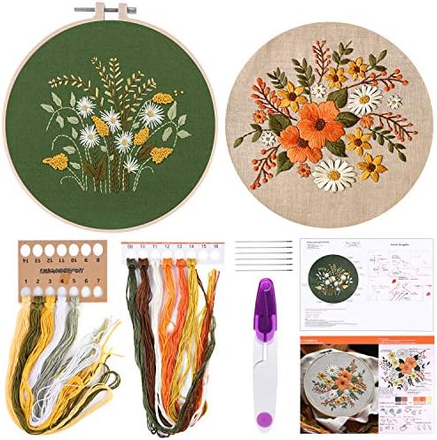 FEPITO 2 Sets Embroidery Starter Kit with Pattern and Instructions