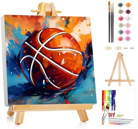AUKELHJ Paint by Numbers Kit for Kids with Frame, Basketball, 8X8 inch