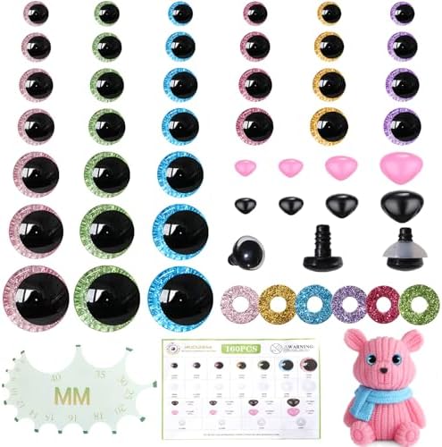 MUCUNNIA 160pcs 12-35mm 3D Moon Glitter Safety Eyes and Noses with Washers