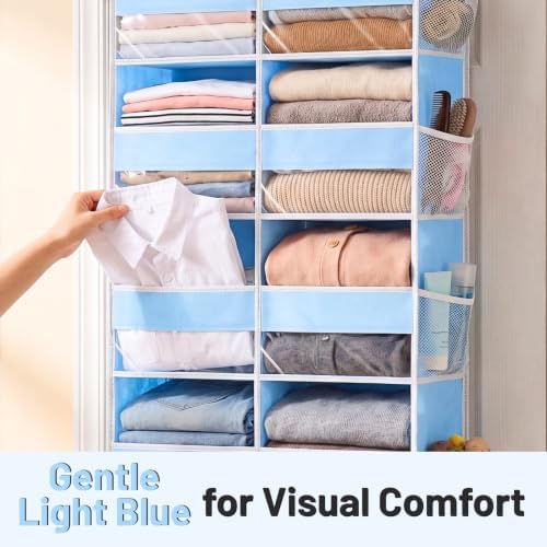Blue Over the Door Organizer 5 Tiers, Extra Large Behind Door Storage of 10 Compartments, 80 lbs Weight Capacity Hanging Storage Organizer with Clear Window Kids Toys, Shoes, Diapers, Room storage