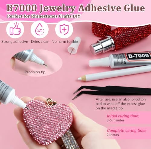 10000PCS Pink AB Rhinestones Bedazzling Gems 2/3/4/5/6MM Mix Sizes Resin Jelly Bedazzler Kit Flatback with Complete Tools for DIY, Nail, Art Craft for Girls Gift