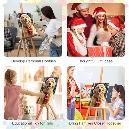 SENQAO Christmas Paint by Numbers for Adults Framed, Golden Retriever Adults' Paint-by-Number Kits, Adult Paint by Number Kits on Canvas, Acrylic Number Painting for Home Decor, 8x12in