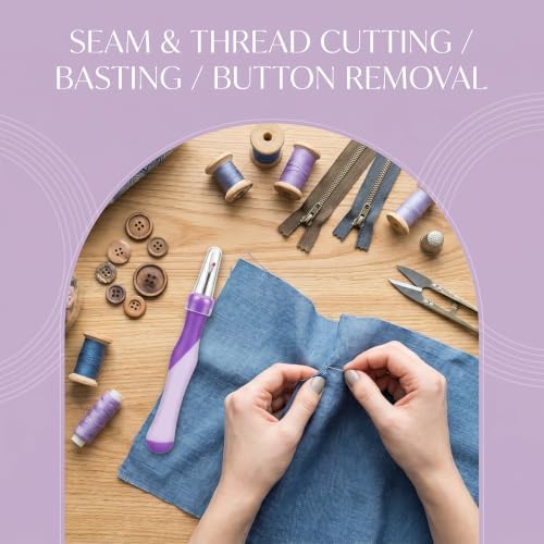 5 Pack Needle and Thread Seam Ripper Set, Purple, Ergonomic Non-Slip Handle Stitch Remover Tool for Sewing, Cross Stitch, Embroidery, Knitting and Crafting