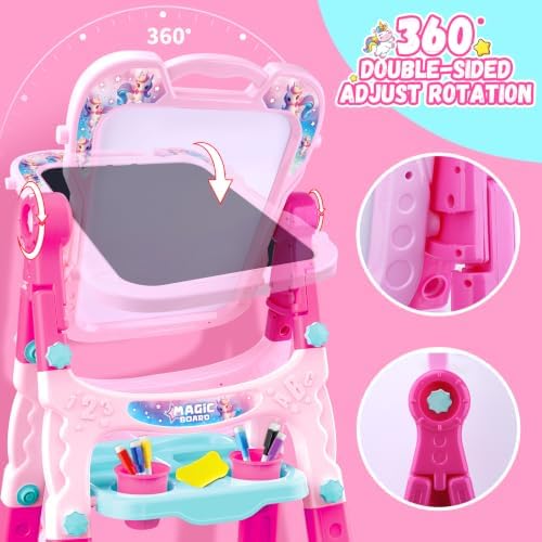 2-in-1 LED Drawing Board, Art Easel for Kids – Adjustable Double-Sided Rotatable Art Easel with Painting Accessories, Preschool Learning Toy for Girls Aged 3-5, Perfect Christmas, Birthday Gift (Pink)