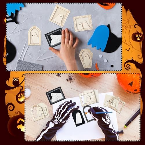 Simgoing 12 Set Adult Halloween Craft, Wood Ghost DIY Frame, Ordinary Style