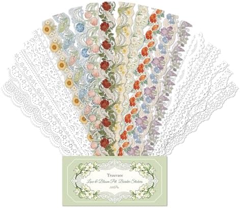 200 Pcs Vintage Lace Stickers for Kpop Photocard Deco | 100 White & 100 Colorful PET Border Stickers | 0.6 x 6 Self-Adhesive Lace Frame Stickers for Toploaders, Journaling, Scrapbooking & DIY Crafts