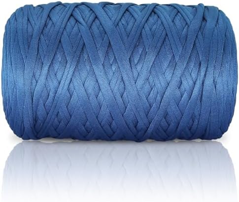 400g T-Shirt Yarn Elastic Fabric Crochet for DIY Knitting, 130 Yards Spaghetti Thick Knitting Yarn for Hand DIY Bag Basket Cushion Crocheting Projects, Home Decor (Blue)