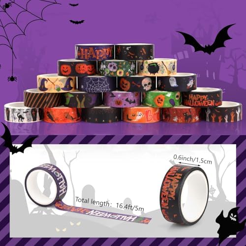 20 Rolls Halloween Washi Tape Halloween Decorative Masking Tape for Arts Scrapbooking Bullet Journaling DIY Crafts Planners Gift Wrapping