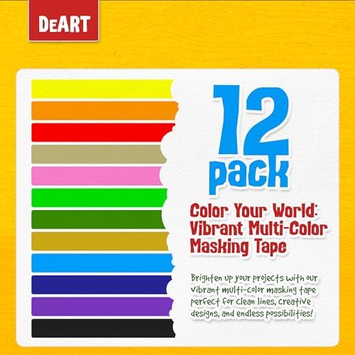 DEART 12PCS Colored Masking Tape, Kids Art Supplies, DIY Craft Tape, Colored Tape Rolls, Colored Painters Tape, 1.7cm x 10m (2/3In x 11Yards) for Labeling Coding Rolls Washi Scale Scrapbook Lab Tape