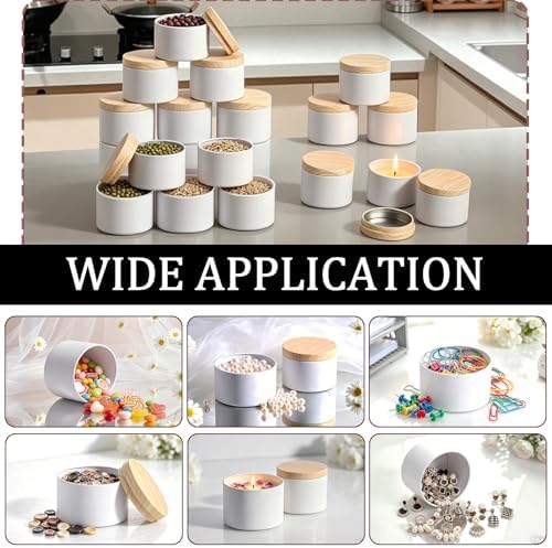 Candle Jars 8 Oz, Iron Empty Candle Tins, Candle Jars for Making Candles, Candle Jars with Lids, Small Tins with Lids, Tins for Candle Making, Small Items, Gift (White Metal Woodgrain Lid, 8oz-12pcs)