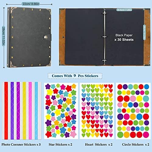 ZEEYUAN Leather Scrapbook Memories Photo Album 60 Pages, Vintage Photo Scrap Book Travelling Journal Scrapbook Mothers Day Gifts for Mom Family Scrap Book