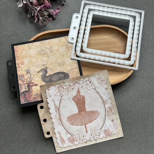 LZBRDY Vintage Charm Lace Frame Die-Cut - Carbon Steel Crafting Dies for Scrapbooking, Card Making, Greeting Cards and Journaling Supplies (Lace Square Loose Leaf 4.3 x 3.9 in)