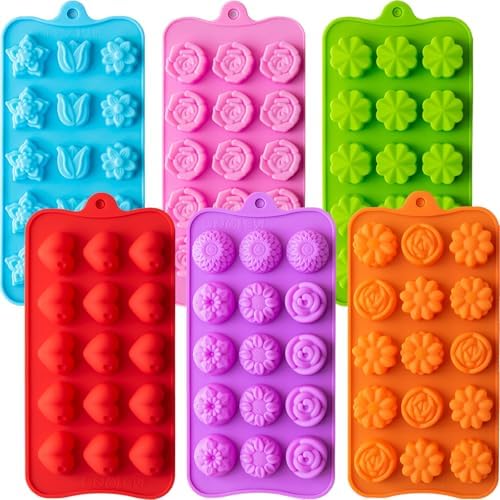 6 Pack Flower Shape Chocolate Candy Molds, Silicone Baking Molds