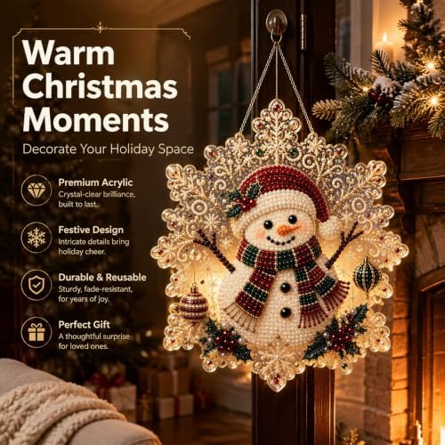 Cheerdox Christmas Pearl Diamond Arts Suncatcher DIY Kit, 5D Diamond Pearl Art Painting Acrylic Round Board with Lace Edge, Christmas Diamond Art Beads Craft Kit for Holiday (Style H)
