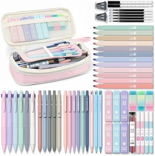 Four Candies 56PCS School Supplies with Pencil Case, Stationery Set, Pink