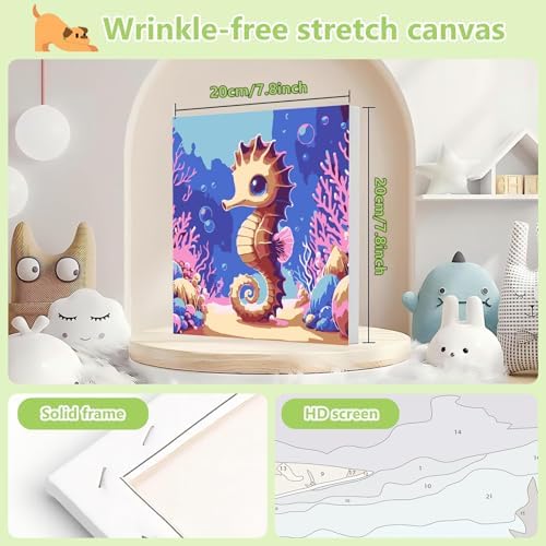 Reivworl Seahorse Paint by Numbers Kit for Kids with Frame 8×8 inch