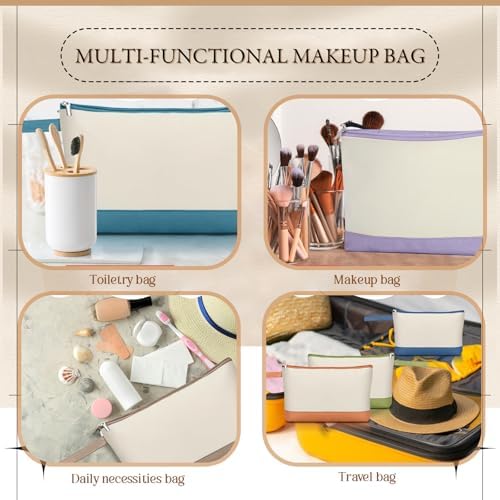 36 Pcs Blank Canvas Makeup Bags with Zipper DIY Craft Morandi Cosmetic Bags Bulk Heat Transfer Travel Toiletry Pouch for Women Colleagues Friends Christmas Vacation