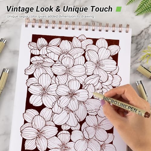 KERIFI Sepia Micro Pen Set, 12 Assorted Sizes Fineliner Ink Art Drawing Pens, Water-Resistant Archival Ink Multiliner Pens for Illustration Technical Sketching Manga Scrapbooking Journaling Zentangle