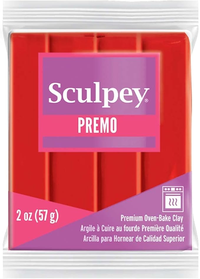 Sculpey Premo Polymer Oven-Bake Clay, Cadmium Red Hue, Non Toxic, 2 oz. bar, Great for jewelry making, holiday, DIY, mixed media and more. Premium clay Great for clayers and artists.