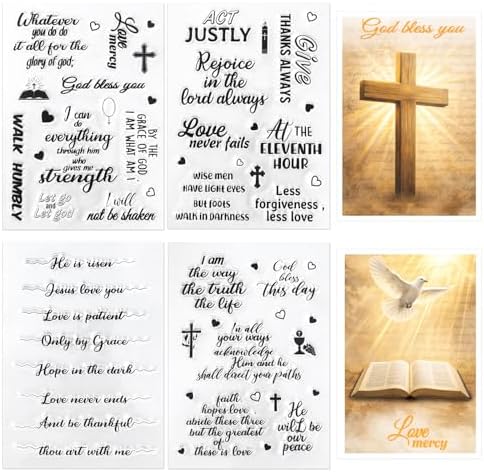 Outus 4 Pcs Clear Sentiment Stamps for Crafts, Silicone Words,Classic | Blessing Set for Card Making Scrapbooking, Photo Album Decoration, Acrylic Block Compatible, DIY Sentiments Phrases Design