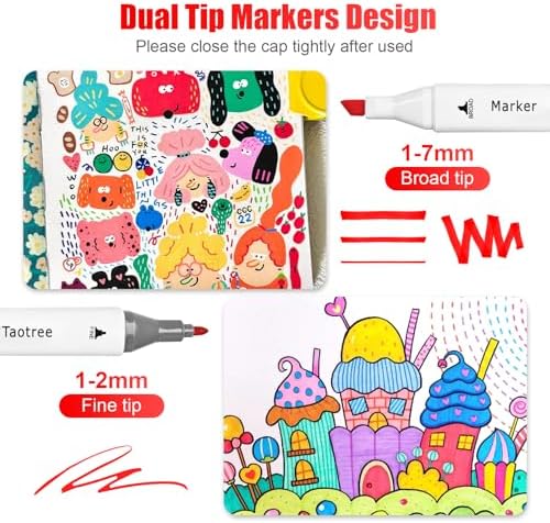 Taotree Alcohol Markers 80 Colors Case & Holders, Dual Tips Art Markers | Chisel & Fine Coloring Pens, Sketch Pens, Art Supplies for Adult Coloring Books Artist Coloring Painting, Drawing, Sketching