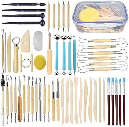 57PCS Ceramic Clay Tools Set with Plastic Case Modeling Pottery Sculpting Tools Kits for Beginners Professionals Crafts Polymer Clay Club, Dotting, Ribbon Trimming