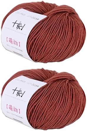 Fine Weight Knitted and Crocheted Cotton Yarn, 100% Long Staple Cotton Yarn, Baby Sports, 2 Packages of 100g/3.52oz (Per Skein 50g/162yards)-Cocoa Brown