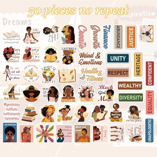 50 Pcs Black Girl Empowerment Vinyl Stickers