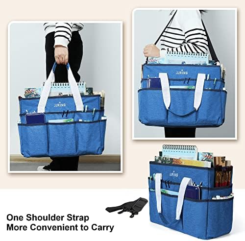 JJRING Craft Organizer Tote Bag Large Art Storage Caddy Blue | With Multiple Pockets For Sewing, Scrapbooking, School, Medical, And Office Supplies