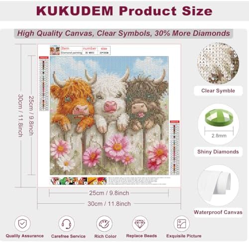 KUKUDEM Cow Diamond Art Painting Kits for Adults Beginners, 12x12inch