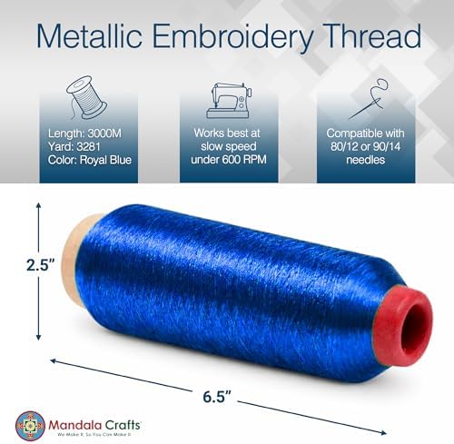 Mandala Crafts Metallic Royal Blue Embroidery Floss for Sewing, 3281 Yard Spool