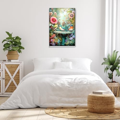 Bowetile Framed Paint by Numbers Bird Kit for Adults, Adults' Paint-by-Number Kits on Canvas, Painting by Numbers Flower, Acrylic Fountain Number Painting Gifts for Home Wall Decor, 8x12in