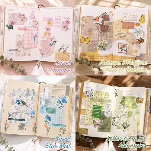 400Pcs Floral Scrapbook Supplies Kit,Junk Journal Supply for Beginner
