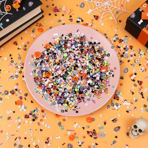 FOIMAS Fake Halloween Sprinkles, 6.87 oz Mini Fake Sprinkles Polymer Clay Slices for Crafts Slime Accessories Cakes Decoration Art DIY Halloween Party Supply
