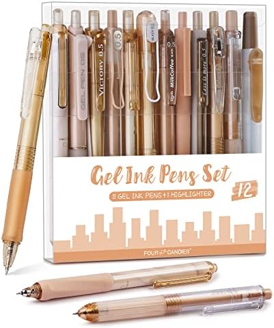 Four Candies Brown Pens, Black Gel Ink, Moor - 12ct, 0.5mm Fine Point