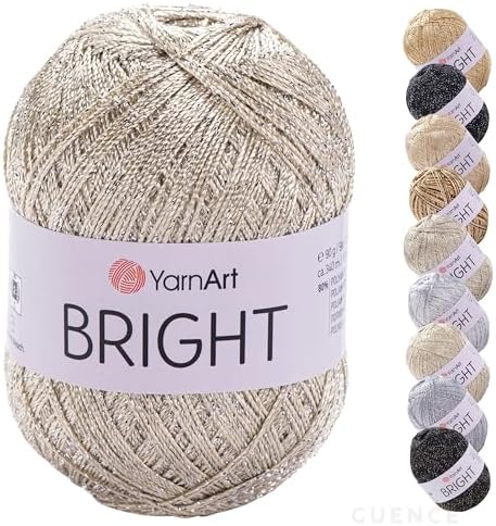 YarnArt Bright Metallic Glitter Yarn – 80% Polyamide 20% Metallic Polyester, 90g 340m, Soft Sparkle Fiber for Crochet, Lace, Summer Tops & Accessories – 4 mm Needle & Hook (120, Light Gold)