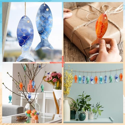 Gerrii 72 Pieces Blank Wood Fish Cutouts Hanging Ornaments for DIY Crafts