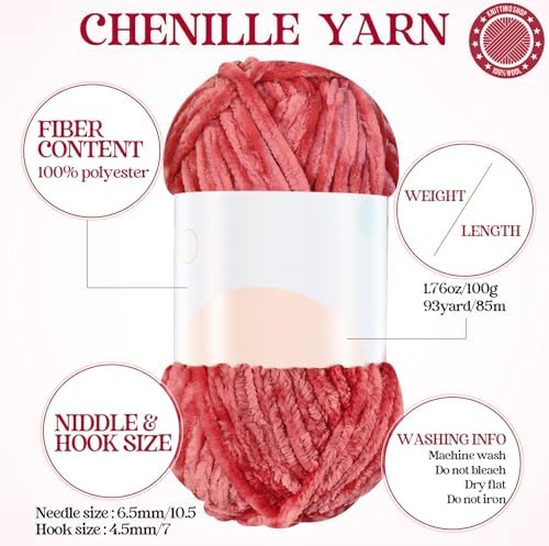 Woanger 20 Skeins Chenille Yarn Bulk for Crochet Knit 2000g, Pink Tone
