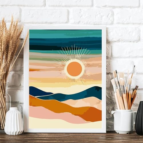 Jethami 2 Pack Paint by Numbers Kit for Adults Beginner, Mountains Lake Sunset Landscape DIY Canvas Art Kit for Home Decor 16x20 in