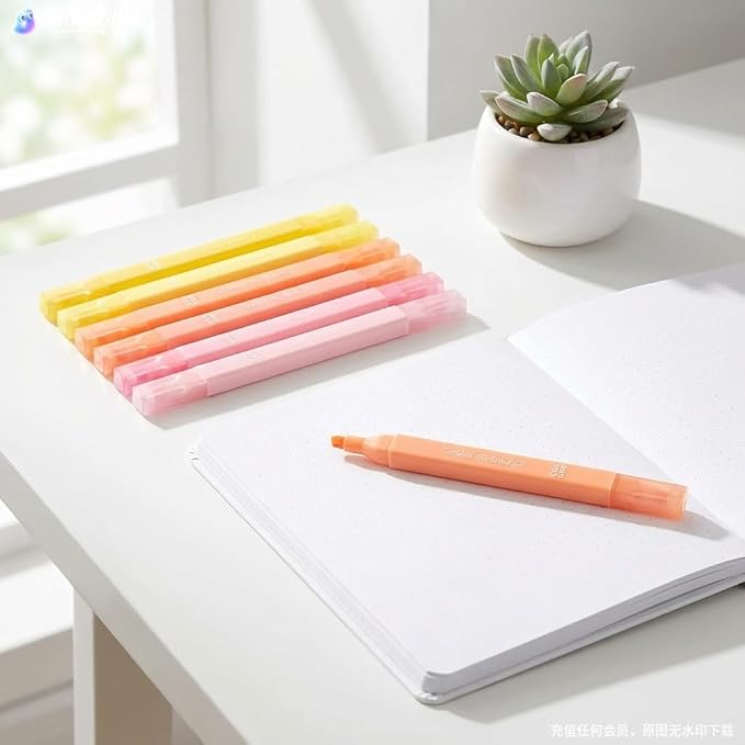 konket 6Pcs Aesthetic Cute Highlighters with Soft Chisel Tip, Double Ended Highlighter, Quick Dry Assorted Colors Highlighters Markers for School Supplies and Office Journaling